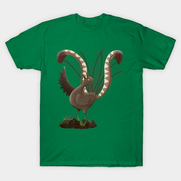 Cute happy superb lyrebird cartoon illustration T-Shirt by FrogFactory